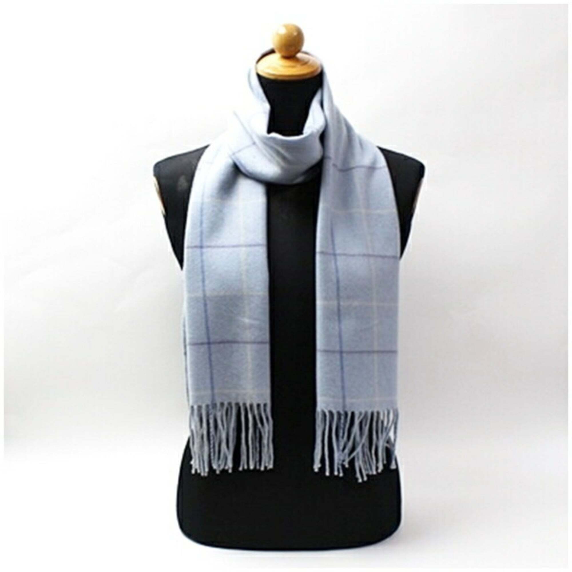 Burberry Cashmere Scarf, Light Blue With Check, 162 X 29 Cm, For Men And Women